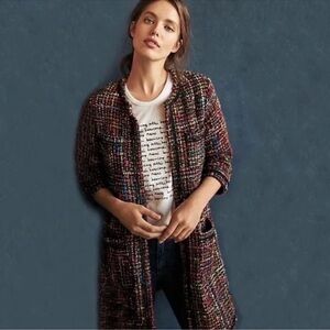 Anthropologie Ett:twa Rainbow Tweed Berwyn Jacket Silk Blend Womens XS Petite